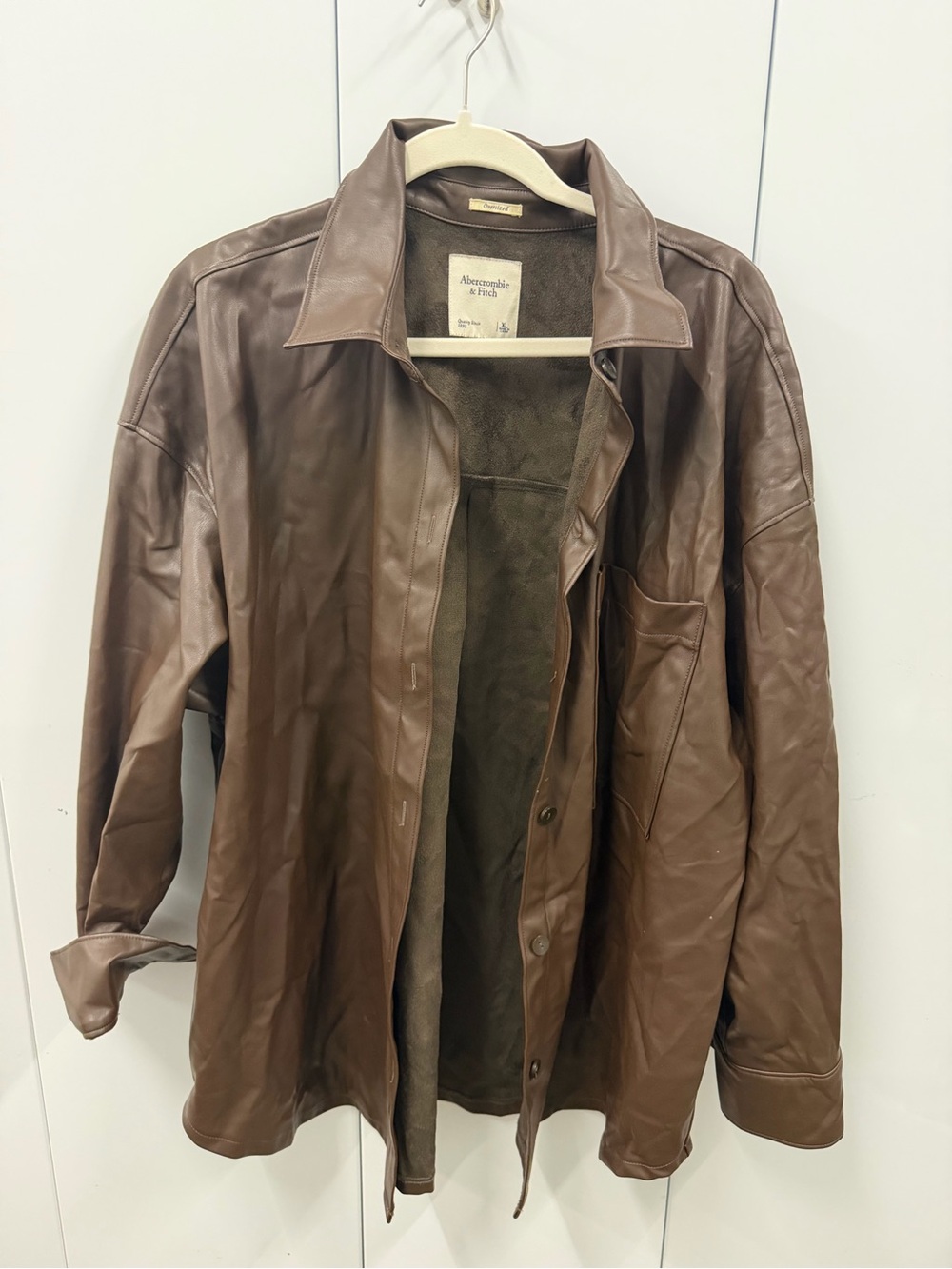 Abercrombie & Fitch Brown Faux Leather Button-Front Jacket
